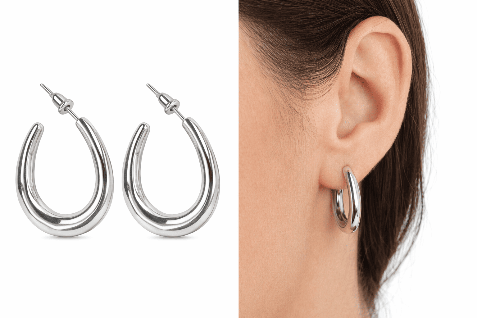 Brinco Argola Gota em Aço Inox Prata – Design Moderno e Elegante