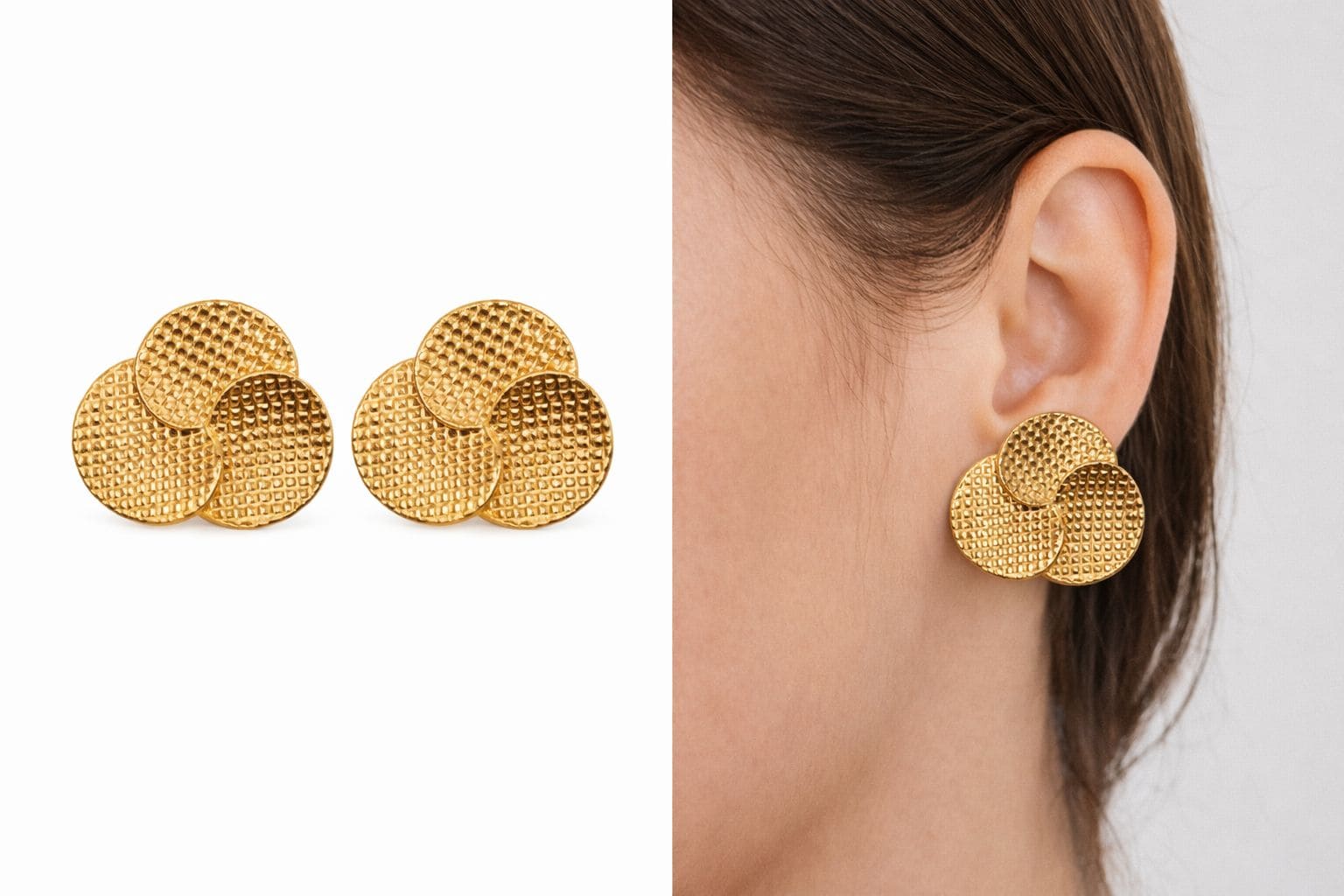 Brinco Feminino Flor Texturizada em Aço Inox – Dourado e Prata