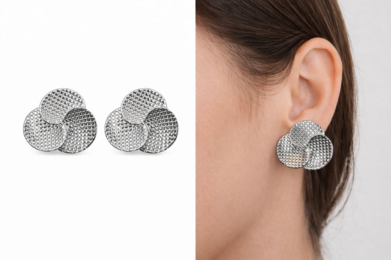 Brinco Feminino Flor Texturizada em Aço Inox – Dourado e Prata