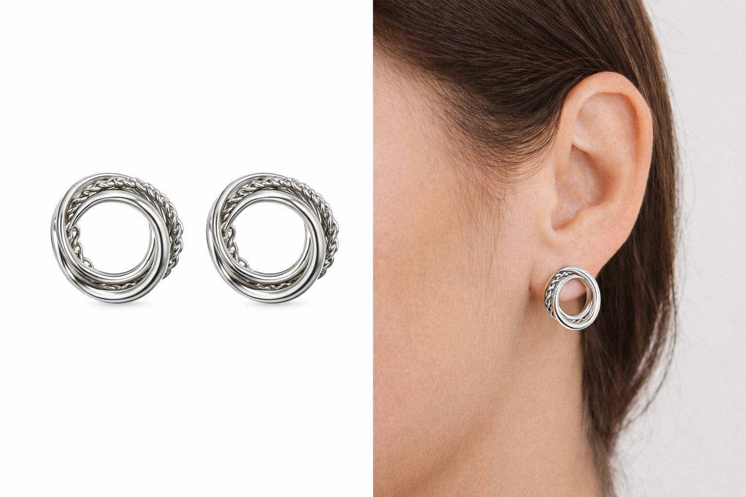 Brinco Feminino Argola Dupla Texturizada em Aço Inox – Dourado e Prata