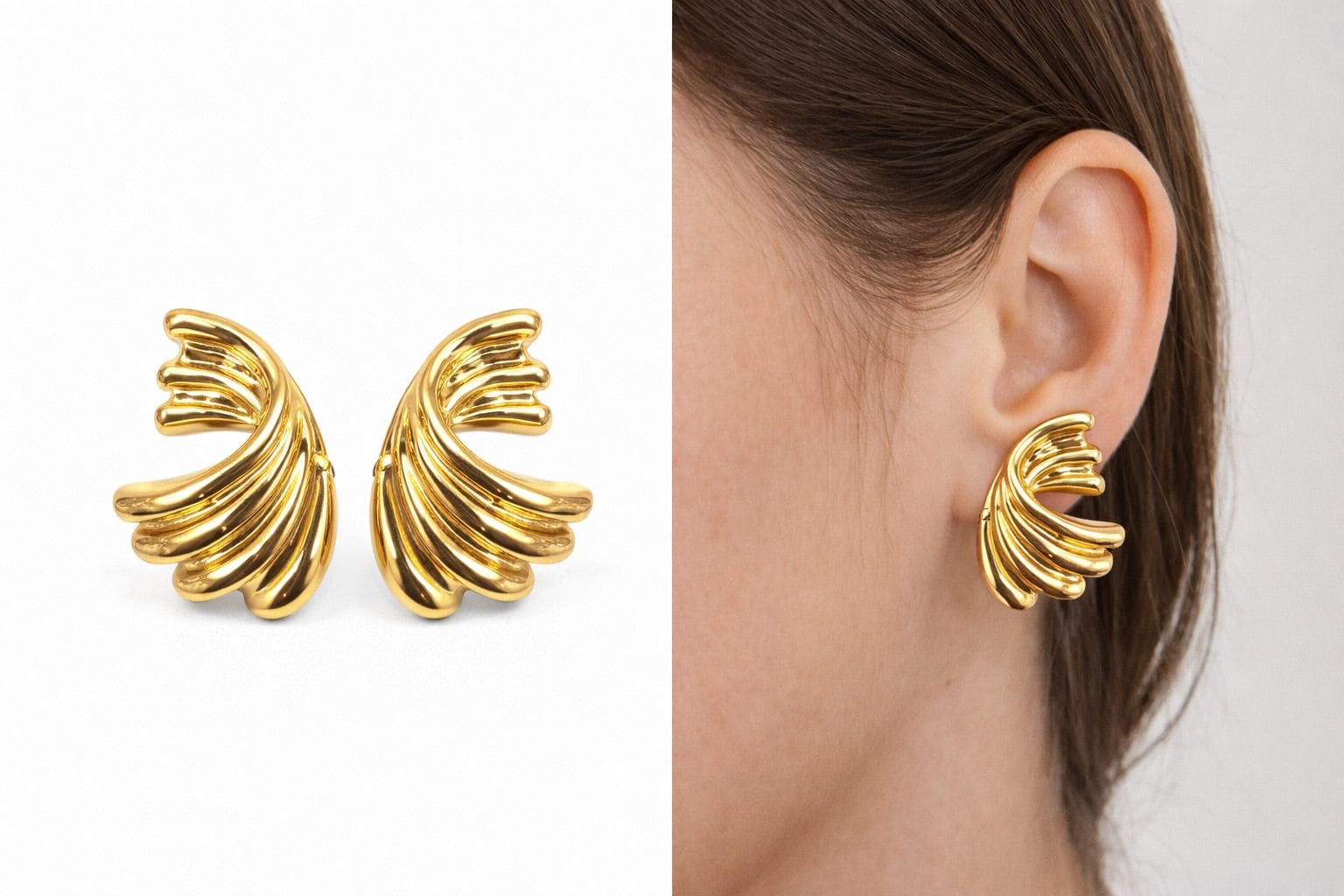 Brinco Aço Inox Asa Texturizada – Prata ou Dourado