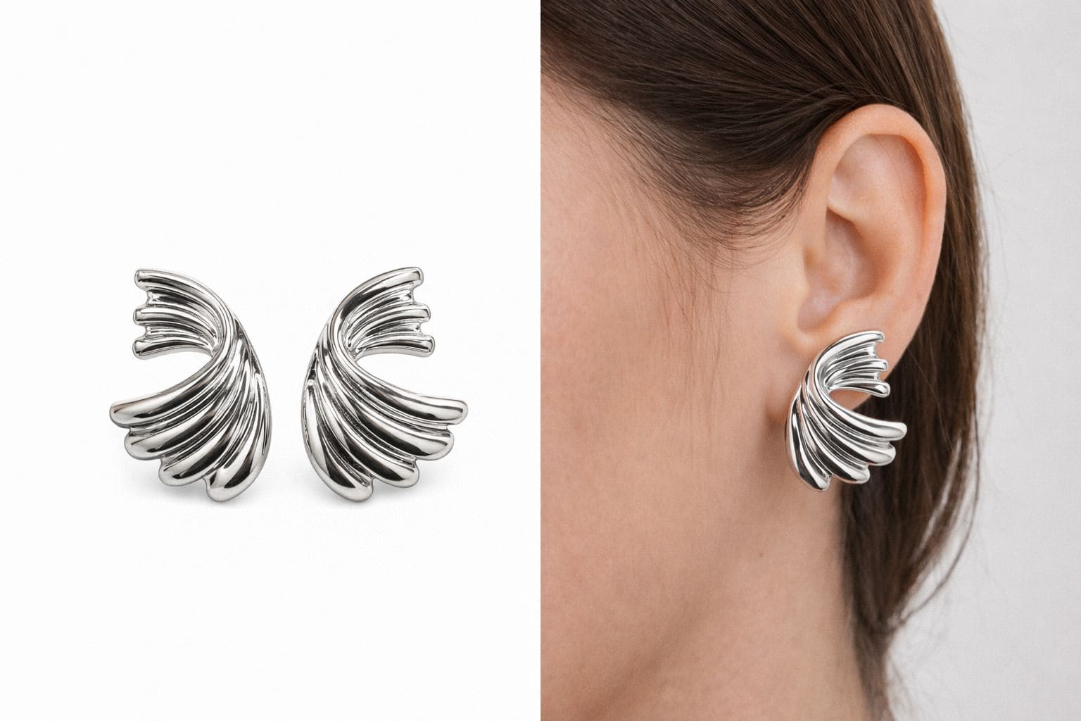 Brinco Aço Inox Asa Texturizada – Prata ou Dourado