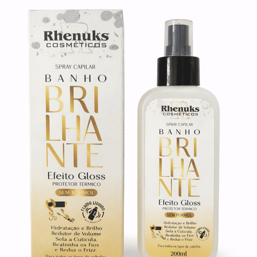 Spray Efeito Gloss Protetor Térmico Multifuncional - Rhenuks Banho Brilhante 200ml