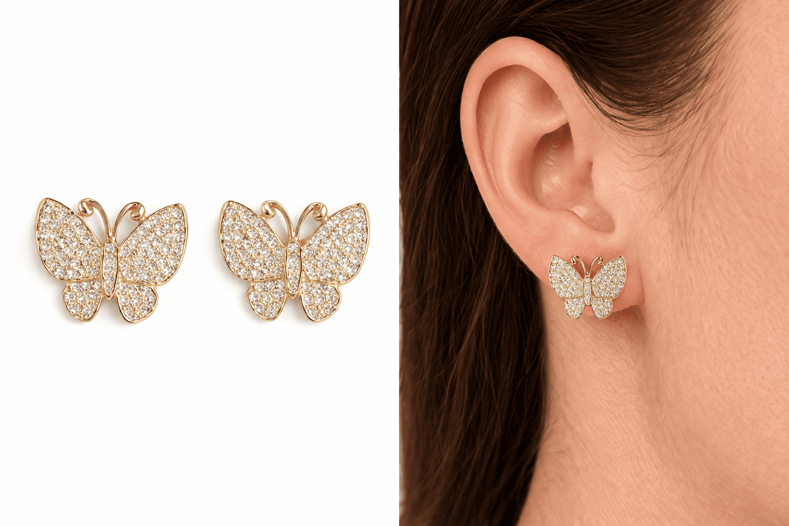 Brinco Borboleta Cravejado em Strass