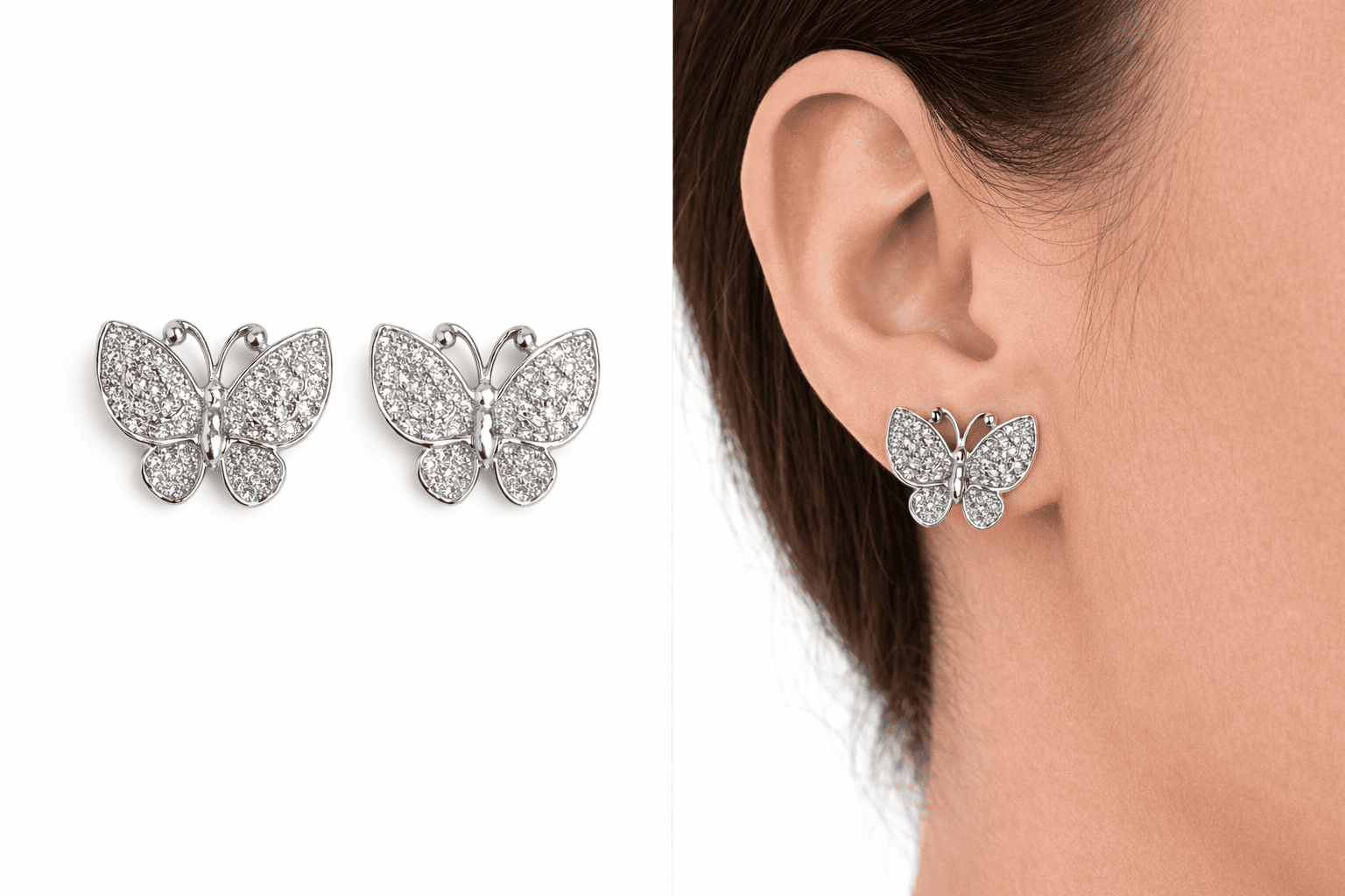 Brinco Borboleta Cravejado em Strass