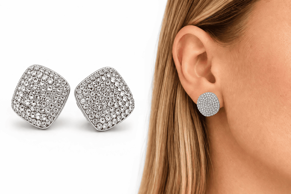 Brinco Feminino Quadrado com Strass