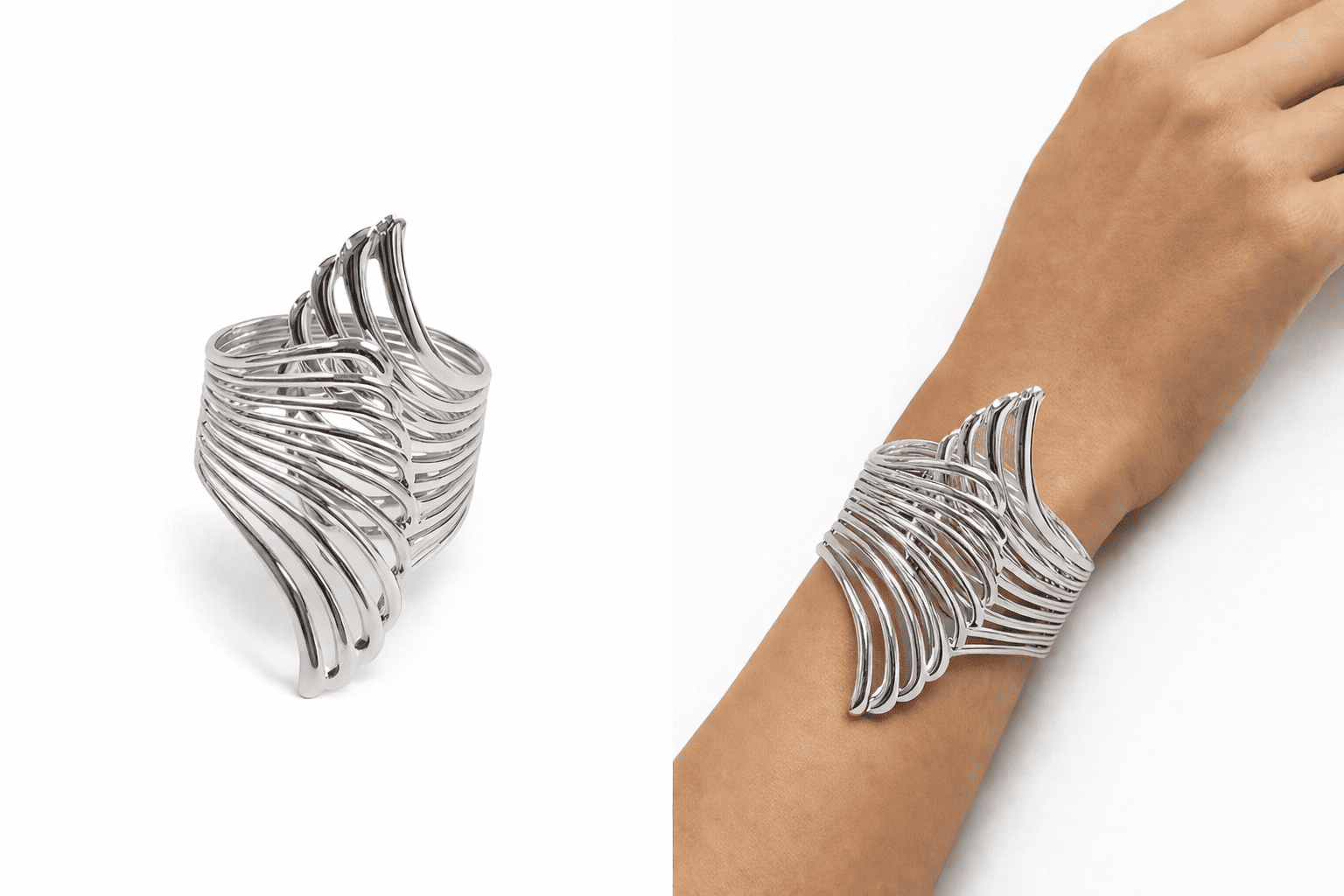 Bracelete Feminino Luxo Design Ondulado Ajustável