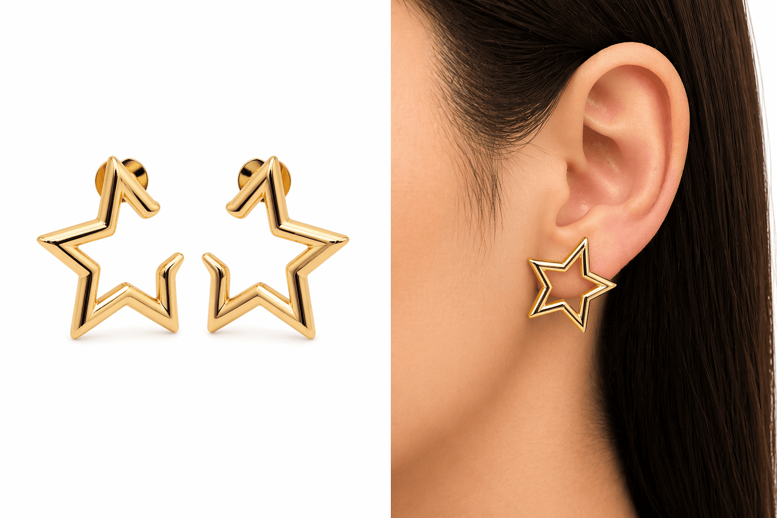 Comprar Brinco Feminino Estrela Prata Vazado Estiloso na Glow Makeup