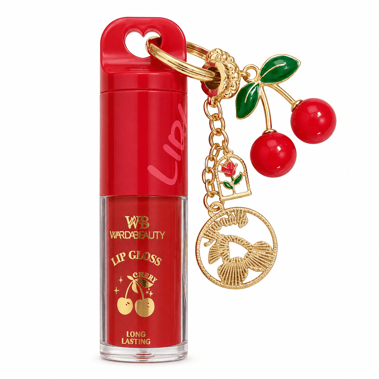 Comprar Gloss Labial Cereja com Chaveiro e Pingentes Dourados na Glow Makeup