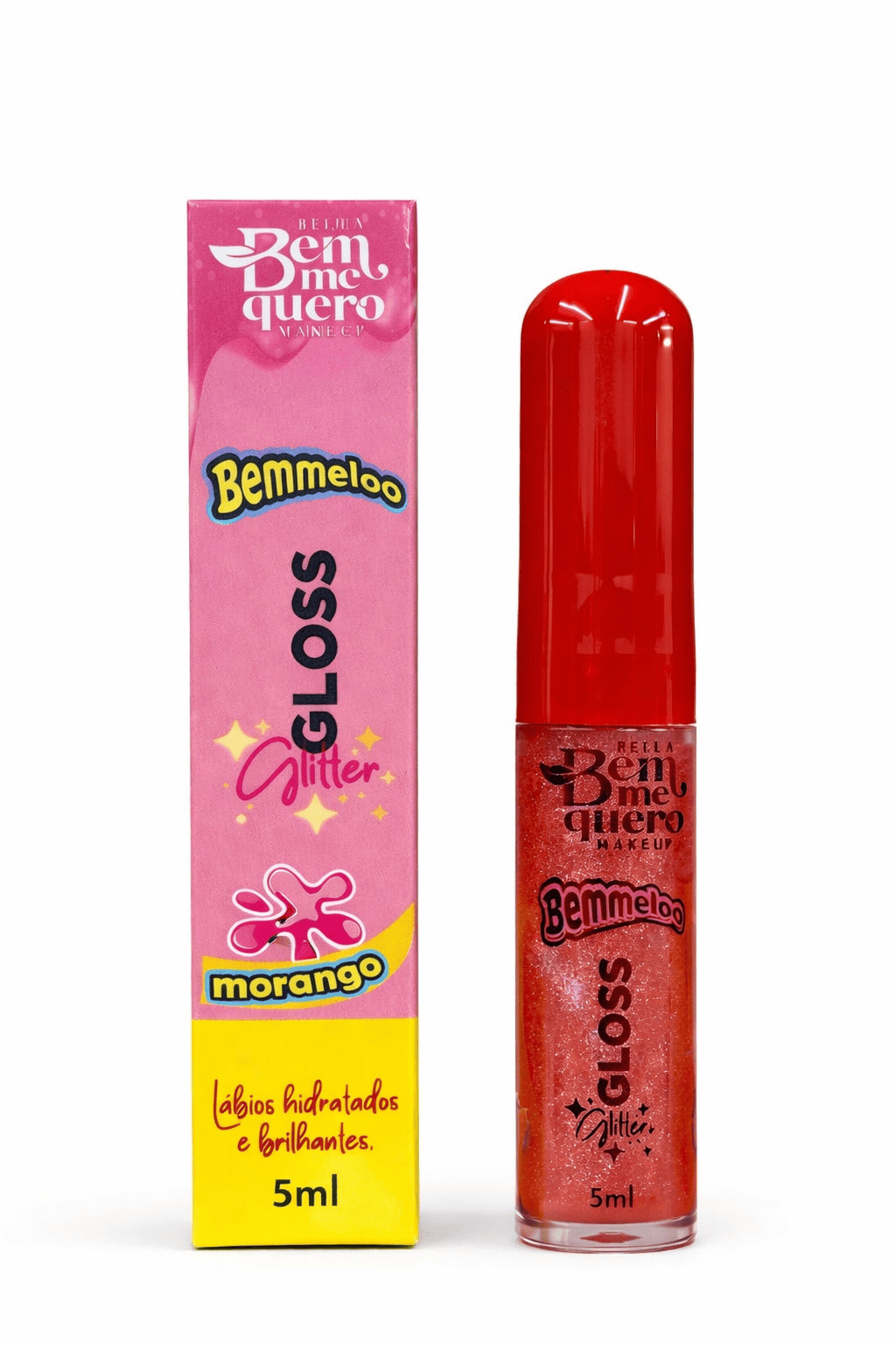 Gloss Labial Glitter Morango Bella Bem Me Quero - 5ml